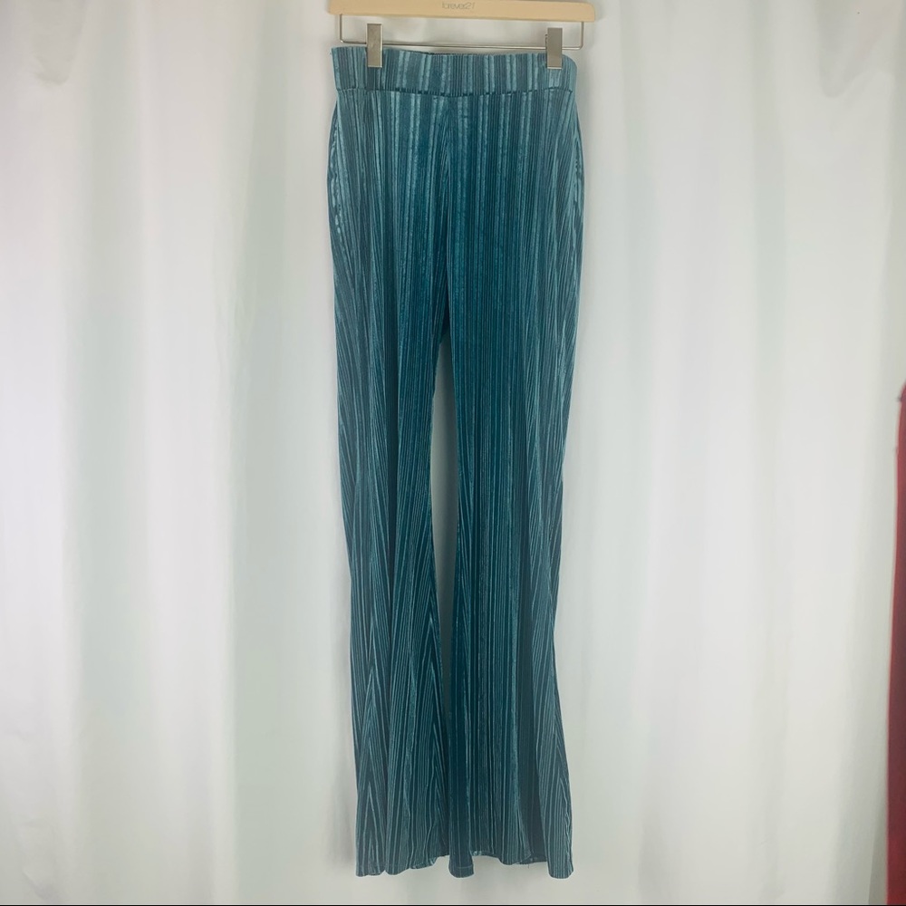 Forever 21 Blue Velvet Wide Leg Bell Bottom Pants